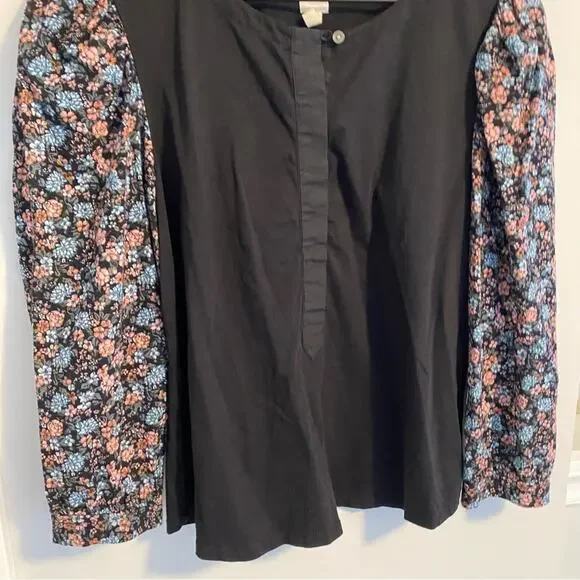 Rebecca Taylor La Vie Black Floral Long Sleeve Blouse Small